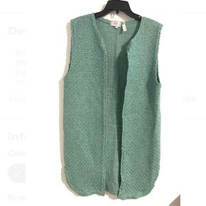 Bo. Carter Size OS Boho Indie Cotton Blend Sage Blue Knit Duster Vest Cardigan